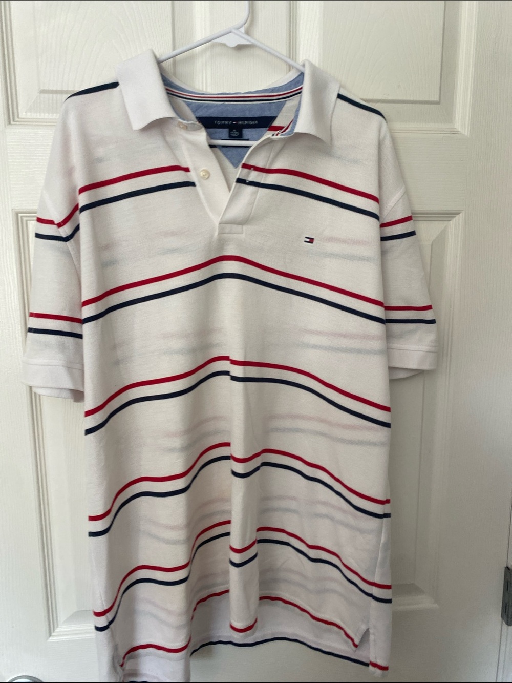 Tommy Hilfiger White Polo with Red and Navy Stripes